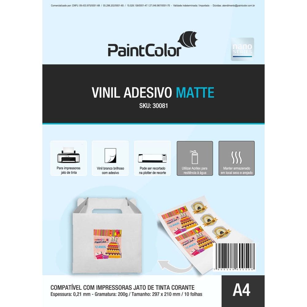 Vinil Adesivo Matte para Jato de Tinta 200g A4 - 10 Folhas