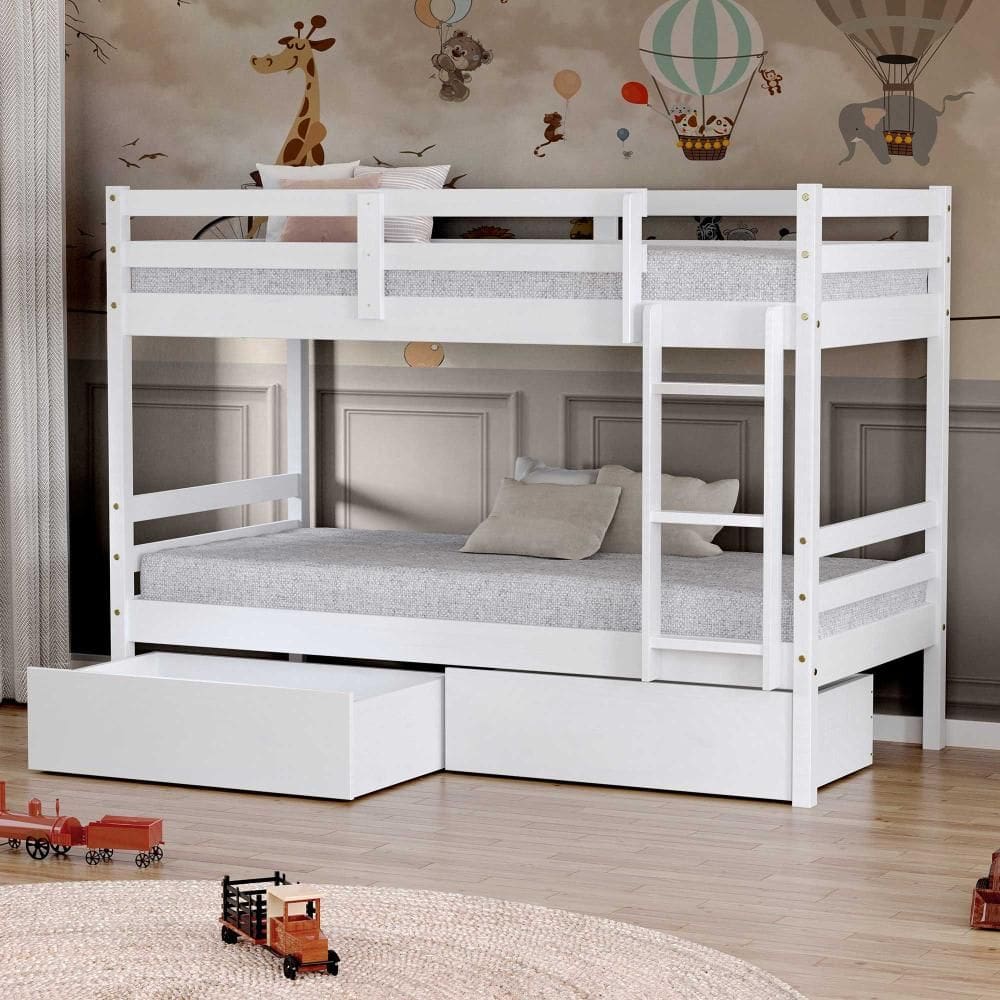 Beliche Solteiro Dreams com 02 Gavetas Madeira Maciça Branco Megamobilia
