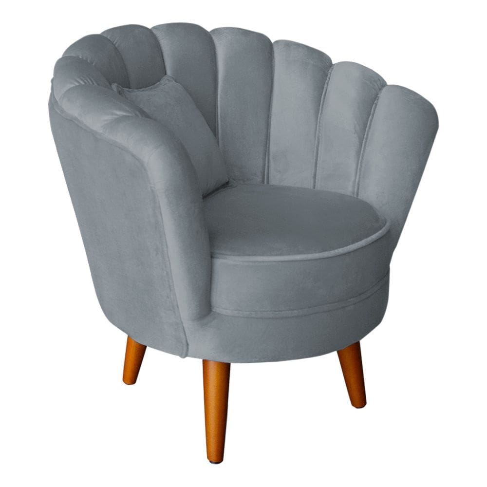 Poltrona Pétala Elegancia Decorativa Com Pés De Madeira Grafitte