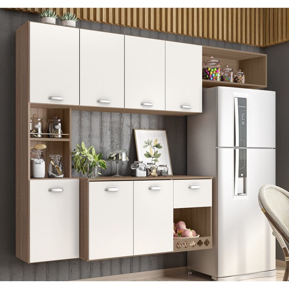 Armário de Cozinha Ambiente Suspensa Mila 180m Carvalho AOK/Off White Poliman