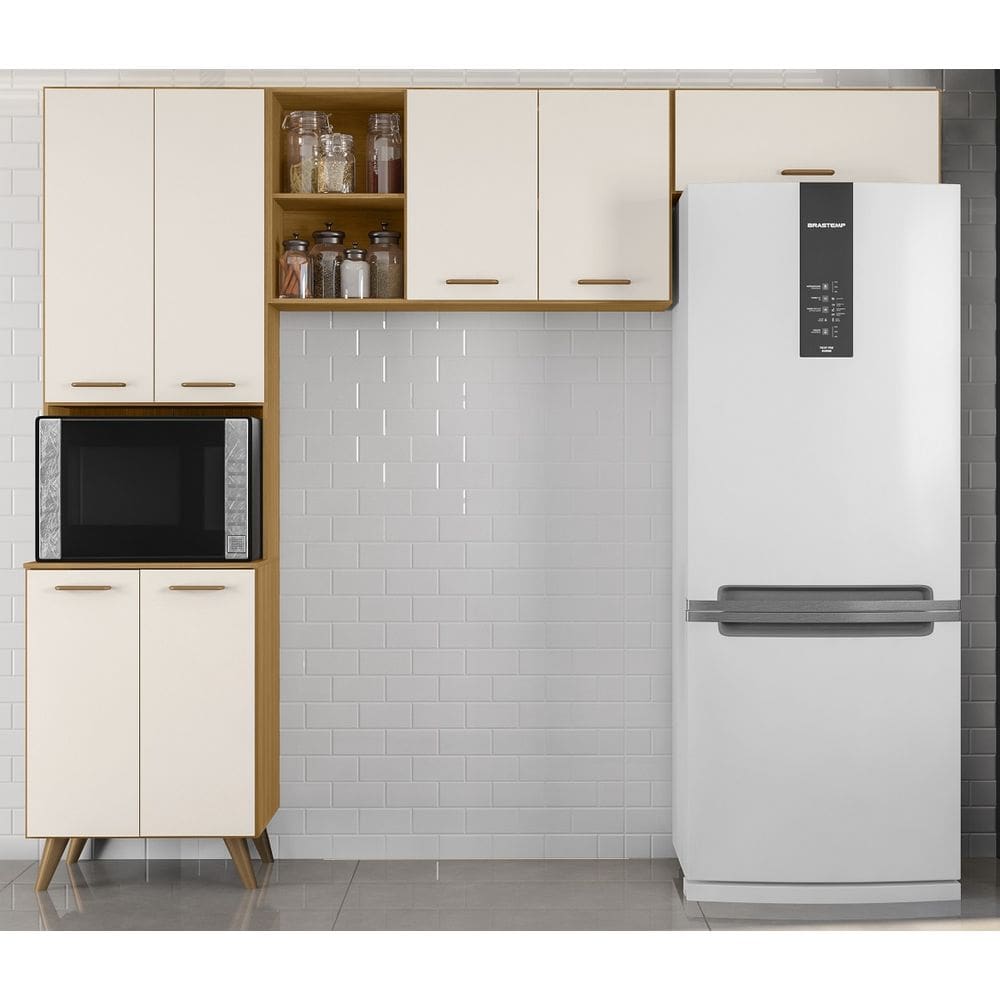 Armário de Cozinha Compacta 3 peças Olinda - Freijó UV/ Off Acetinado Poliman