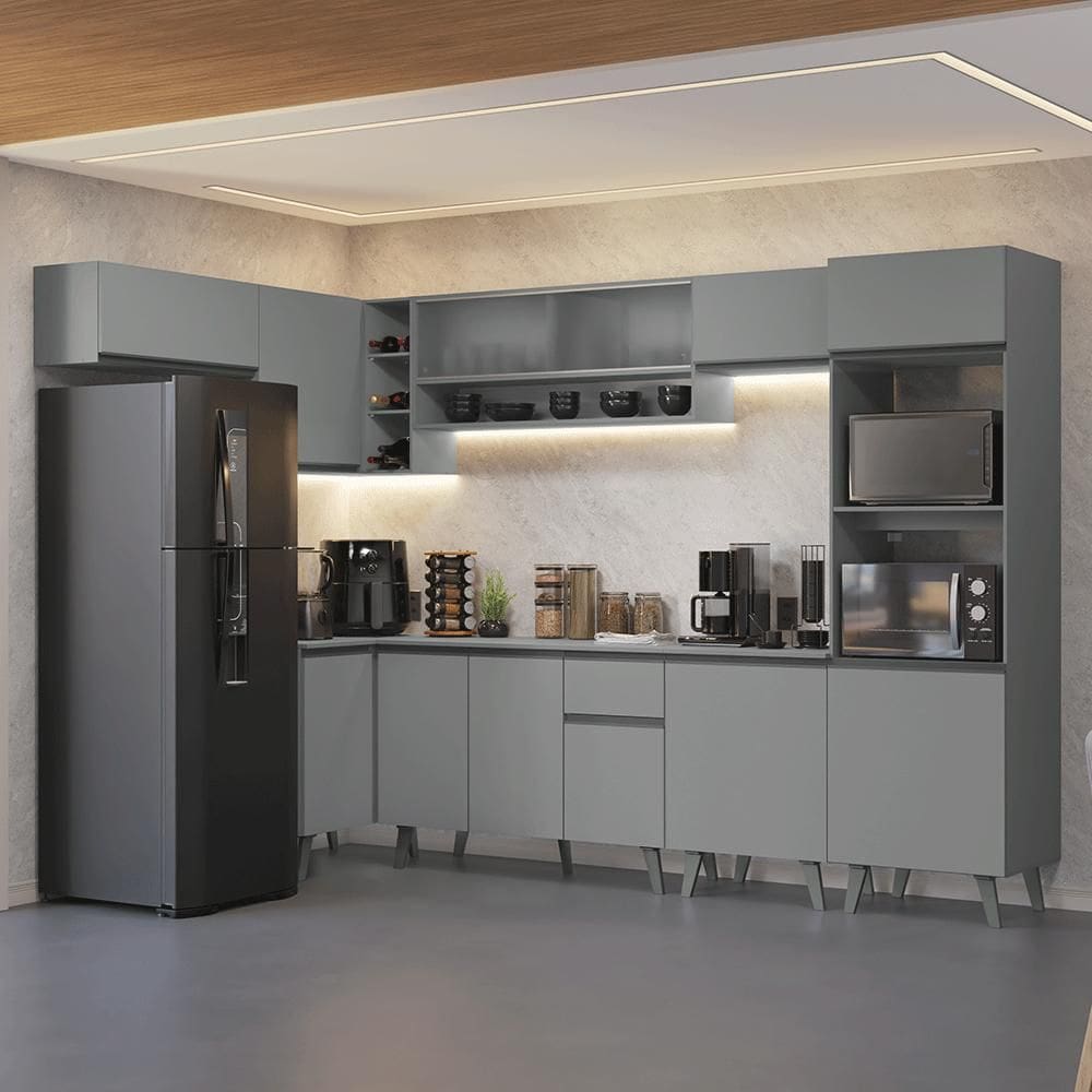 Armário de Cozinha Compacta de Canto 465cm Cinza Nice Madesa 04