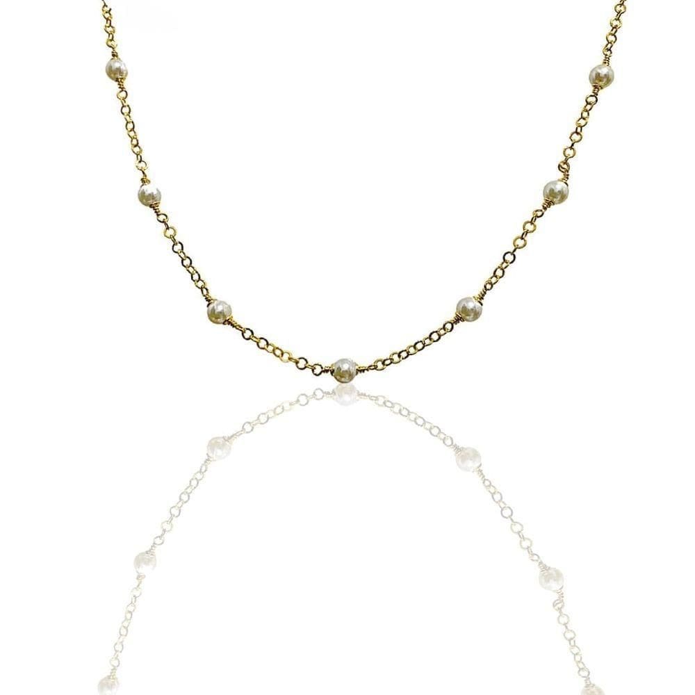 Colar Corrente Americana Com Pérolas Banhado Em Ouro 18k