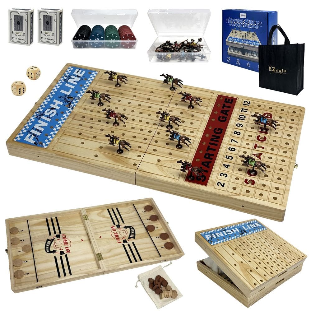 Jogo de tabuleiro de corrida de cavalos BzNota Large 58 cm com 11 cavalos de metal