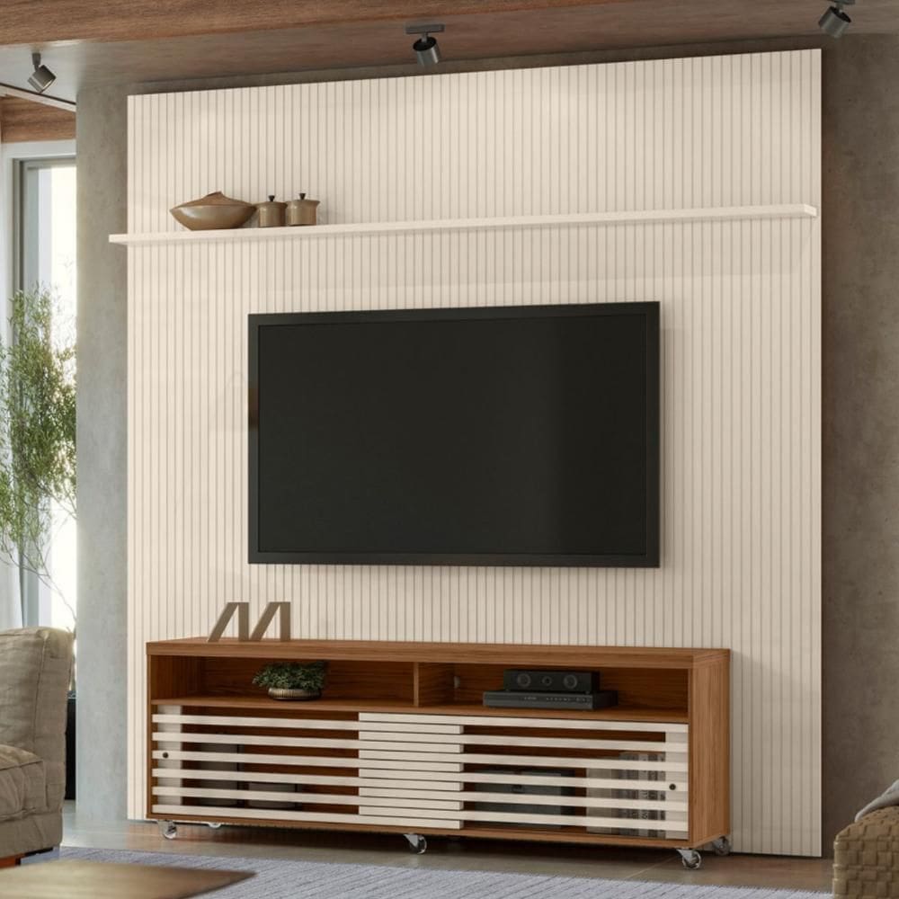 Conjunto Painel e Estante Thundertop Naturale Off White