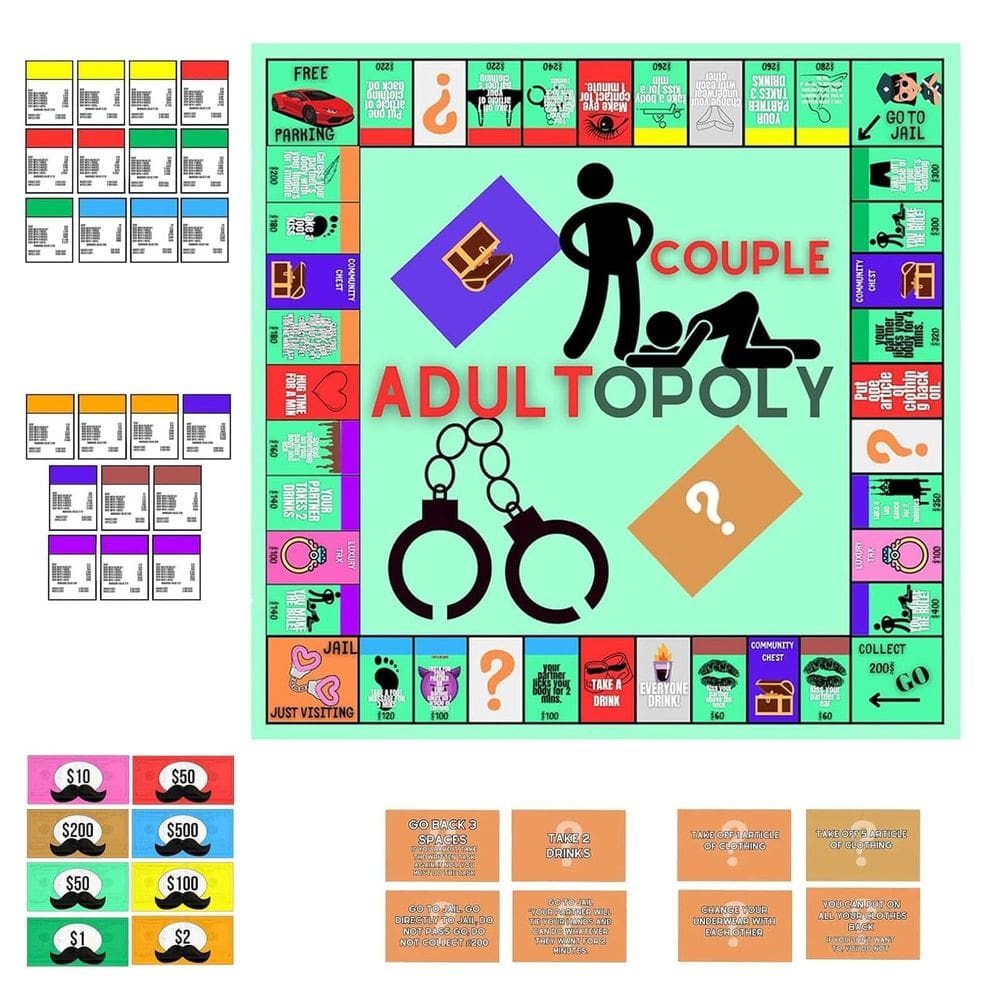 Jogo de tabuleiro Adultopoly para casais com cartas