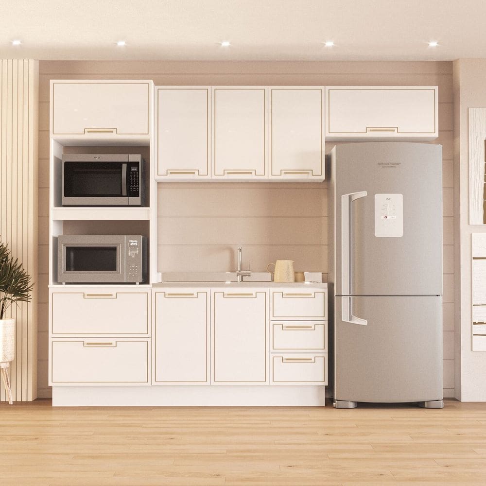 Cozinha 4 Peças Balcão 3 Gavetas 2 Portas Torre Quente Aéreo sem Tampo Amara Branco