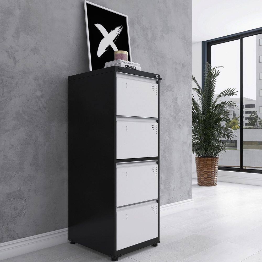 Gaveteiro Arquivo em Aço 4 Gavetas 136,2x47x57 cm Preto/Branco