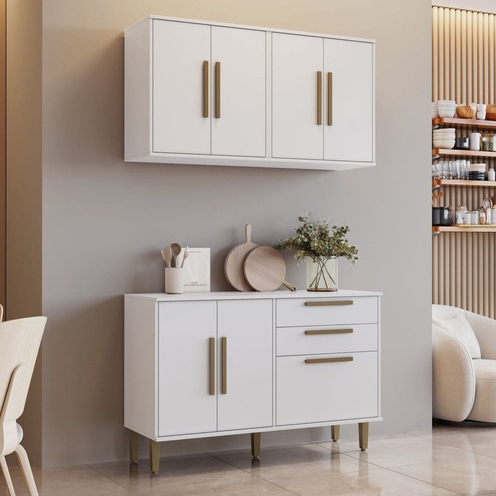 Cozinha Completa 3 Peças 7 Portas 2 Gavetas Lorena Branco