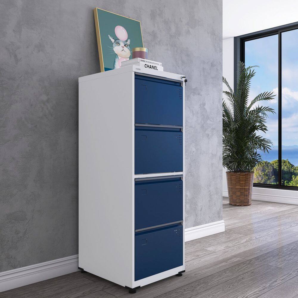 Gaveteiro Arquivo em Aço 4 Gavetas 136,2x47x57 cm Branco/Azul