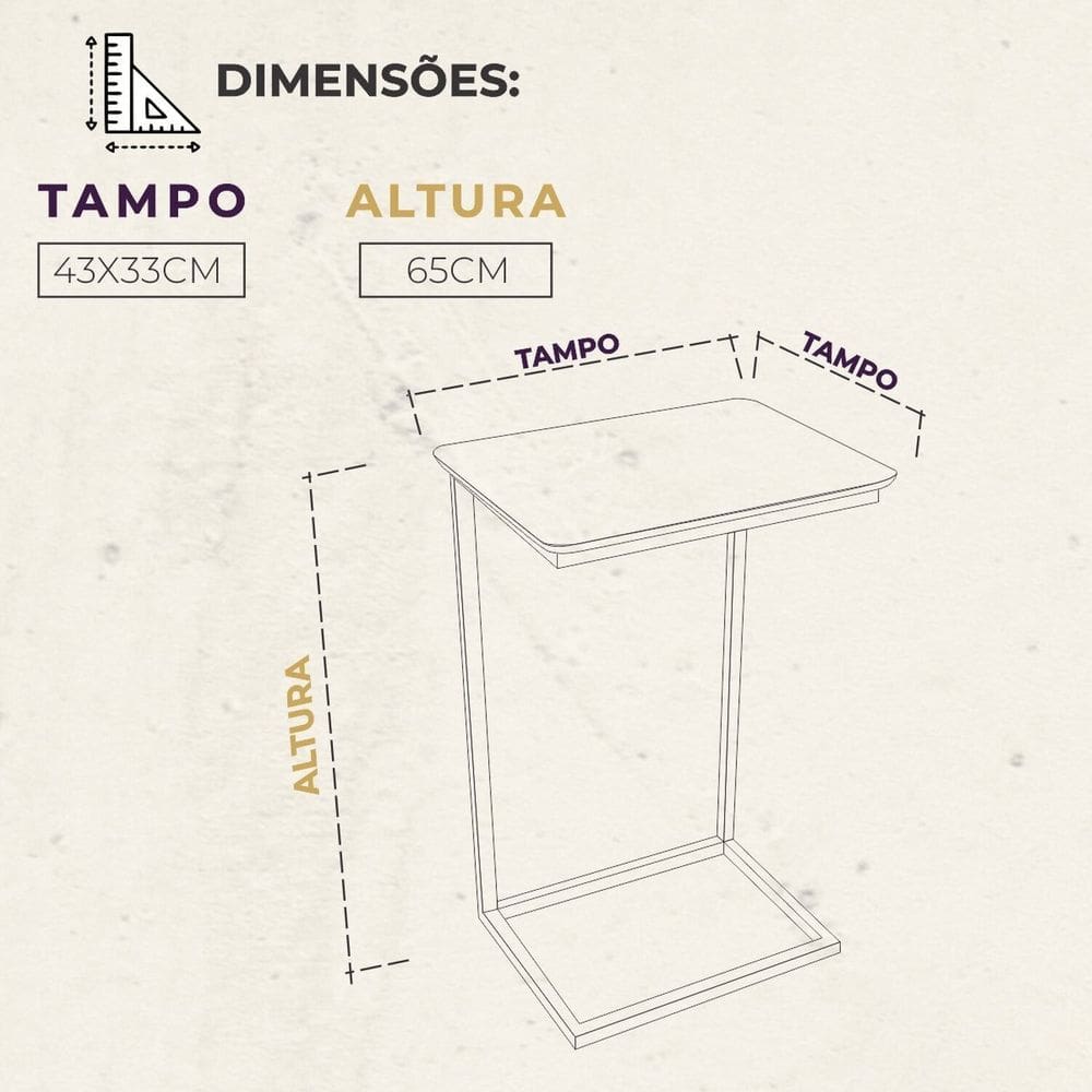 Mesa de Apoio Lateral para Sofá com Base de Metal Tampo Cromado/Mel
