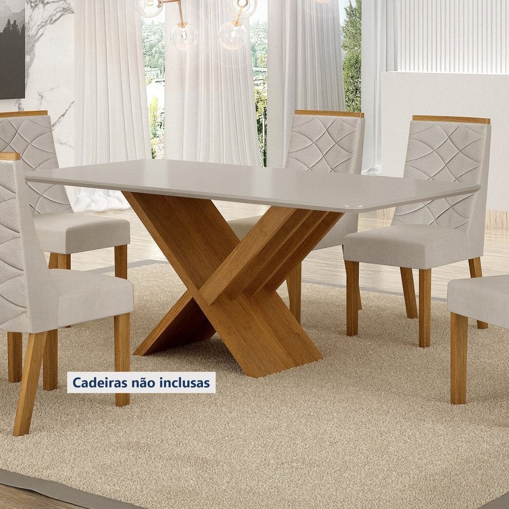 Mesa de Jantar 180cmx90cm Tampo de 2,5cm Aurora Cinamomo/Off White
