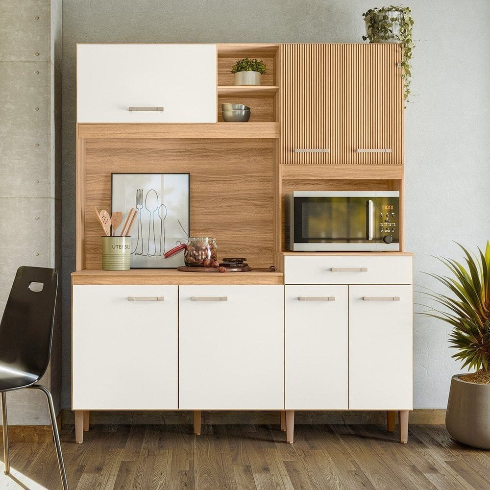 Cozinha Compacta 7 Portas 1 Gaveta Yara Freijó/Off White