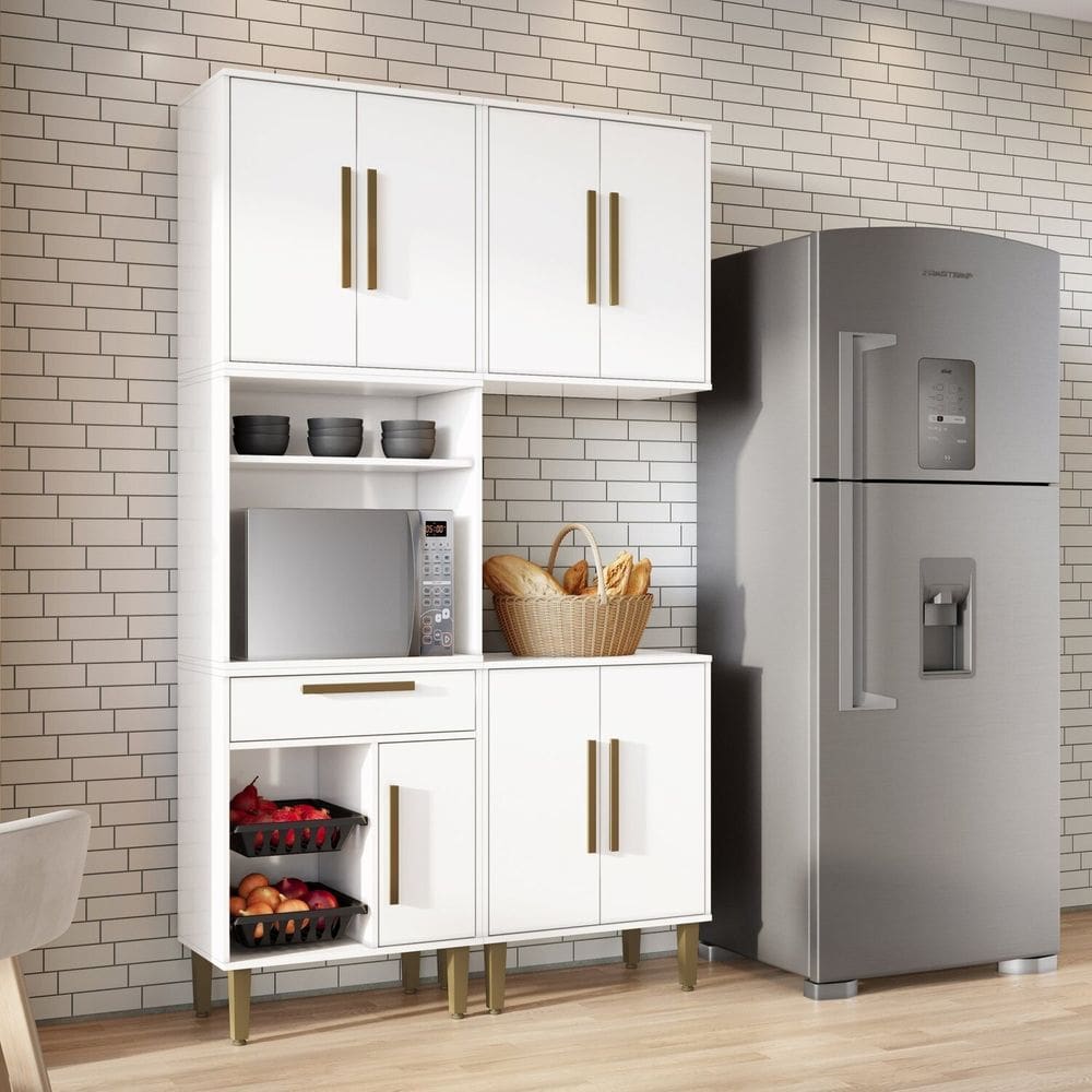Cozinha Completa 3 Peças 7 Portas 1 Gaveta com Fruteira Lorena Branco