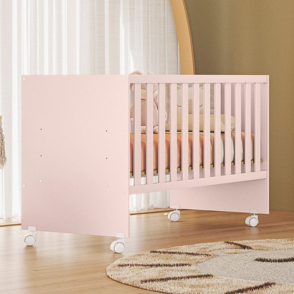 Berço Grade fixa Doce Sonho Reto 95,0cm x 132,4cm x 64,0cm Rosa