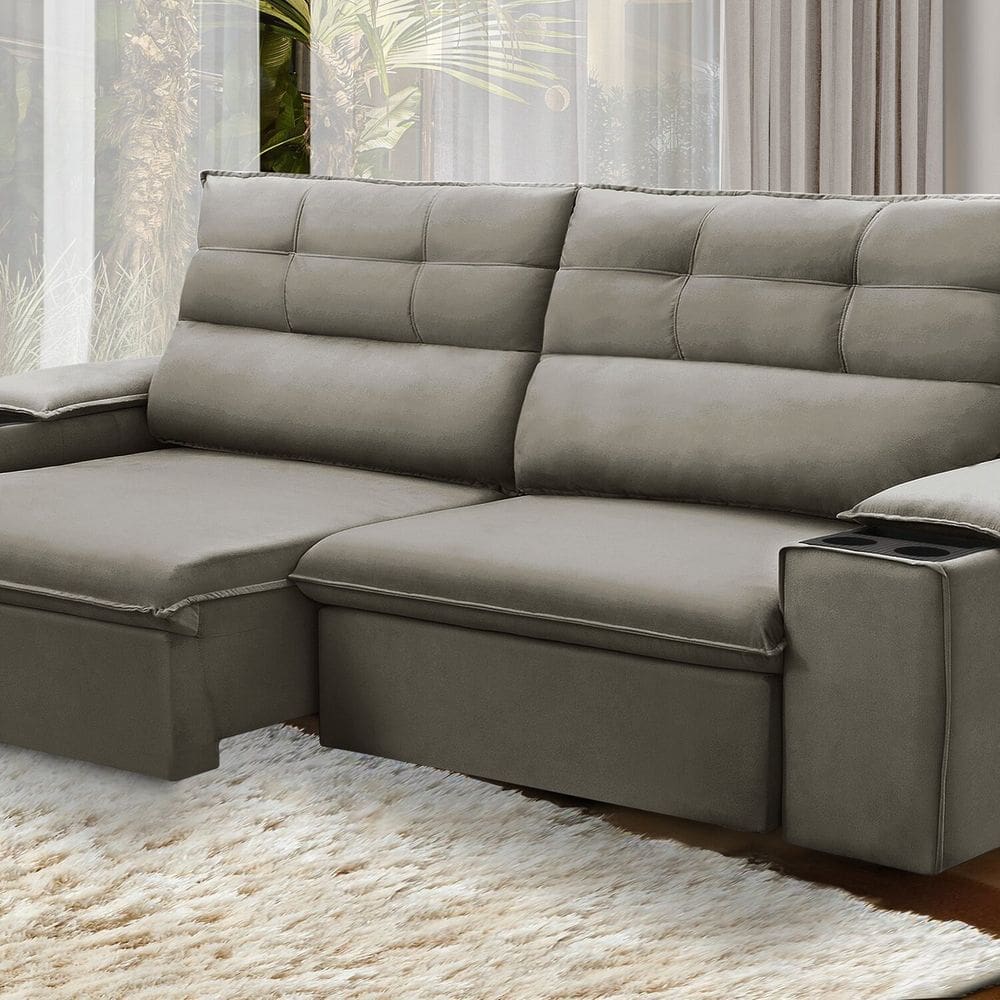 Sofá Retrátil e Reclinável Vannes 2,05m com Porta Copos e Objetos Castor