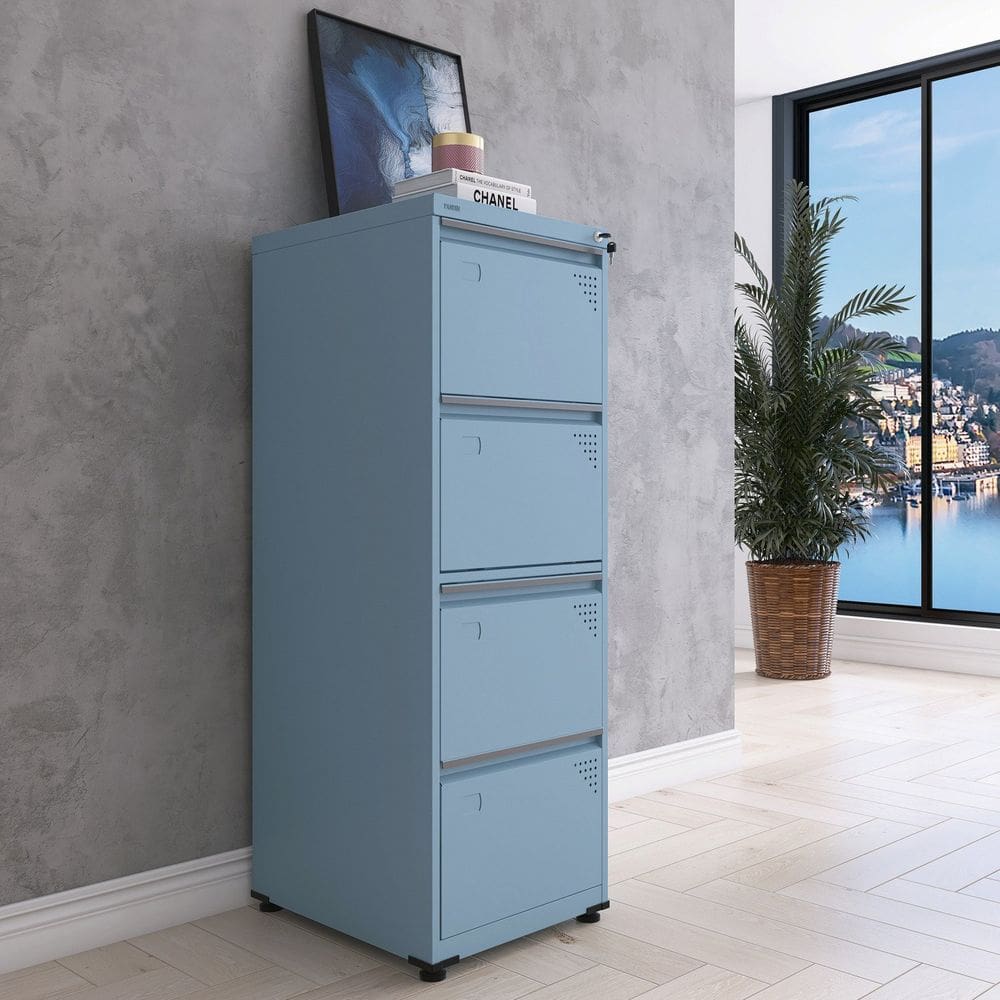 Gaveteiro Arquivo em Aço 4 Gavetas 47x136,2x57cm Azul Dali