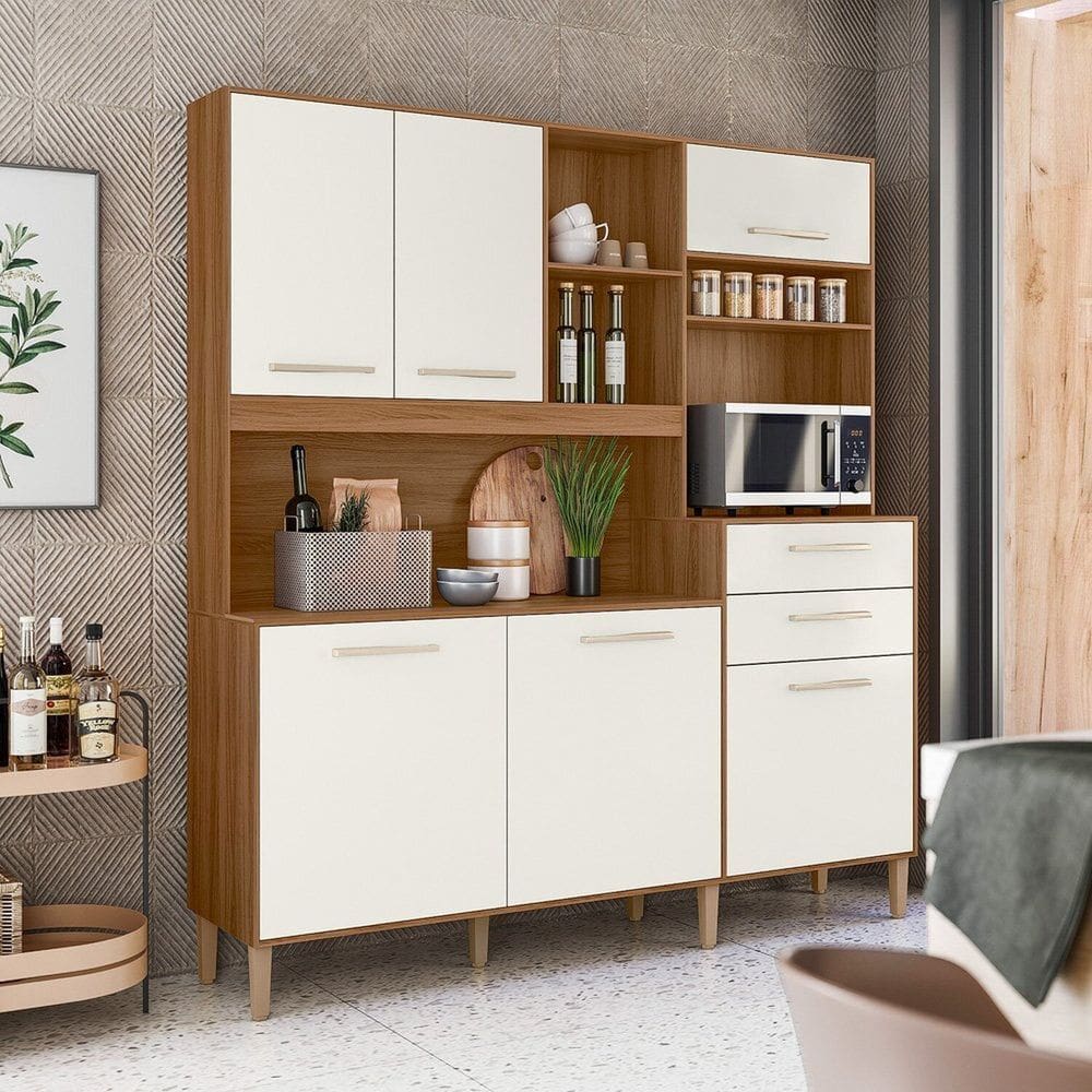 Armário de Cozinha 6 Portas e Duas Gavetas Salsa Ipe/ Off White