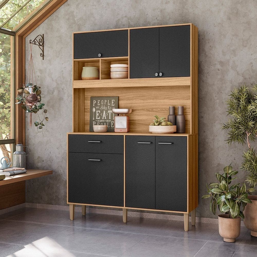 Armário de Cozinha 6 Portas 1 Gaveta Erva Doce 120 Freijó/Preto Esfera