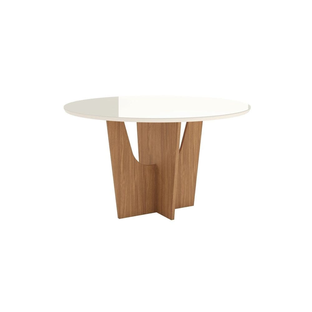 Mesa Vértice para 6 Lugares Tampo de 140cm Redonda com Vidro Marrom/Off White