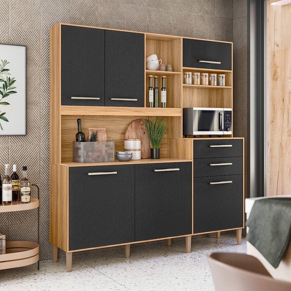 Armário de Cozinha 6 Portas e Duas Gavetas Salsa Freijó/Preto Esfera