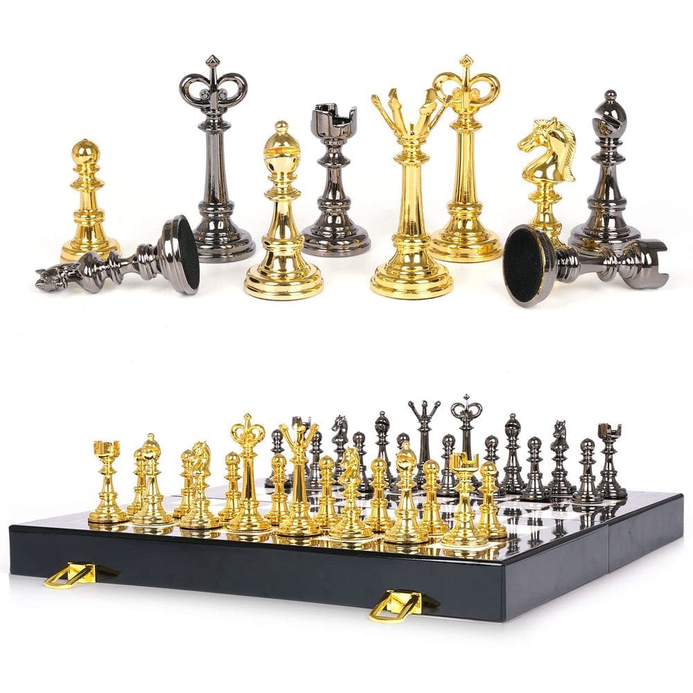 Conjunto de xadrez e conjunto de jogos de damas Kvintes 38 cm com caixa de armazenamento