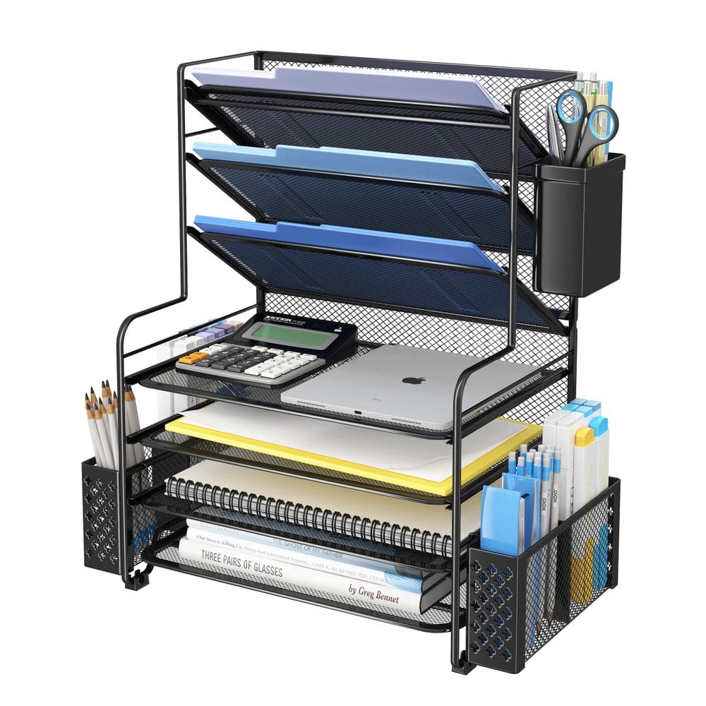 Organizador de arquivos de mesa Simple Trending de 7 camadas com porta-canetas preto