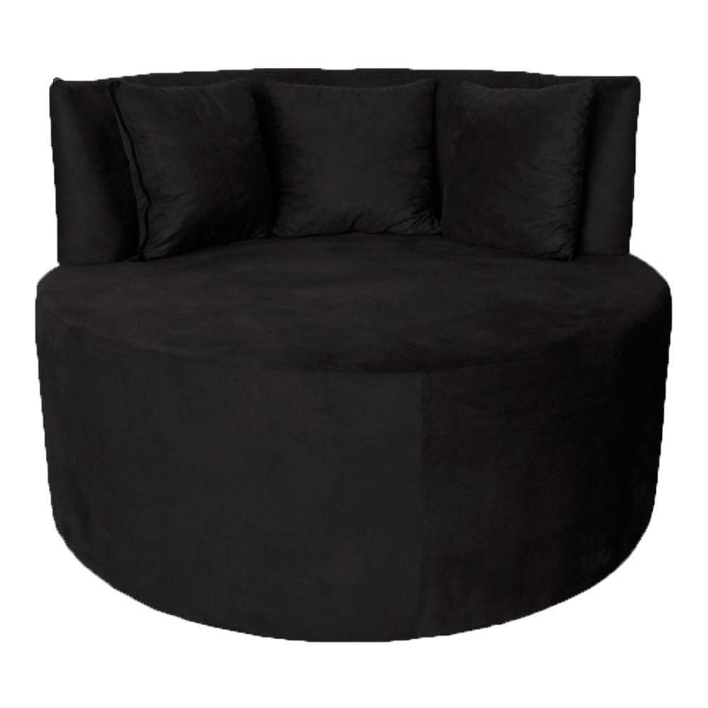 Sofá Puff Chaise Estofada Redondo Barcelona Almofadas Suede Preto Eli Móveis E Decoração