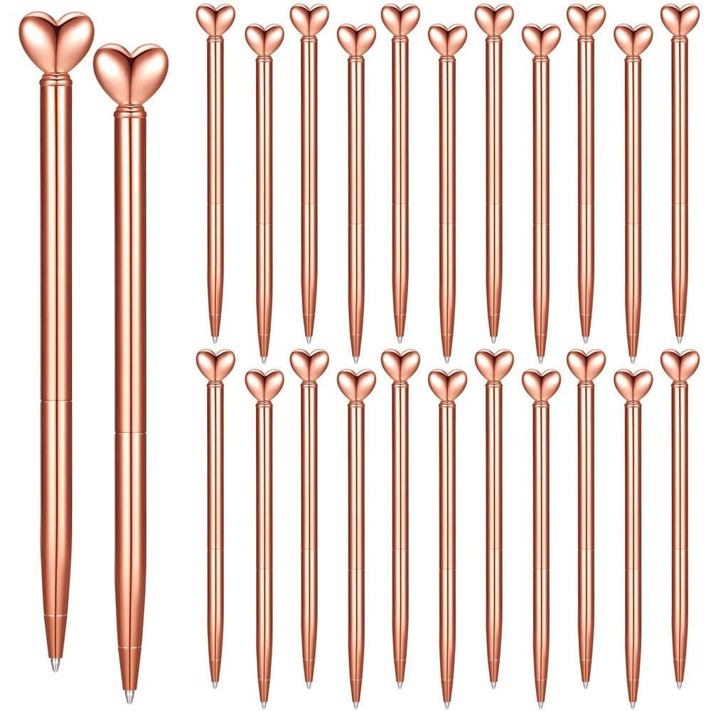 Caneta Thenshop de metal retrátil em forma de coração de 1,0 mm de tinta preta x24