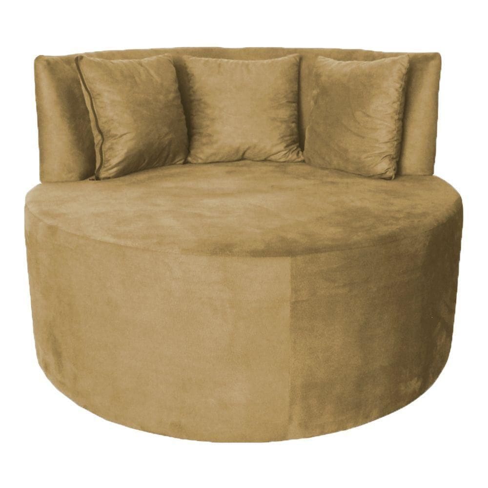 Sofá Puff Chaise Estofada Redondo Barcelona Almofadas Suede Bege Eli Móveis E Decoração