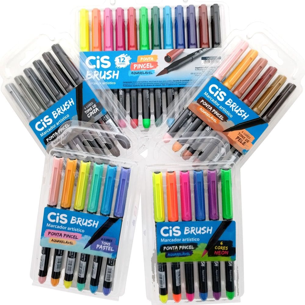 Kit Marcador CiS Brush Ponta Pincel Aquarelável - 36 Cores
