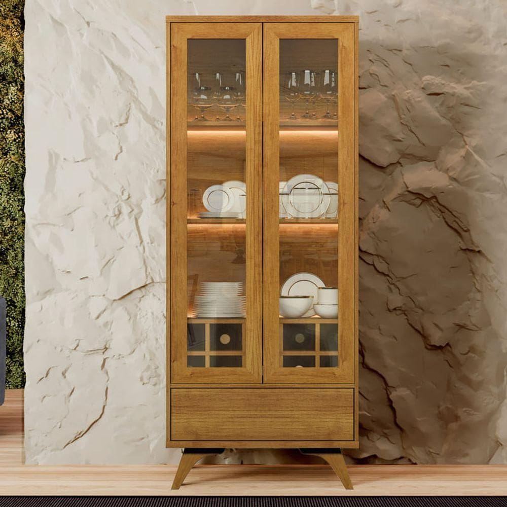 Cristaleira 2 Portas Com Led - Vitrum-naturale - Mavau Móveis