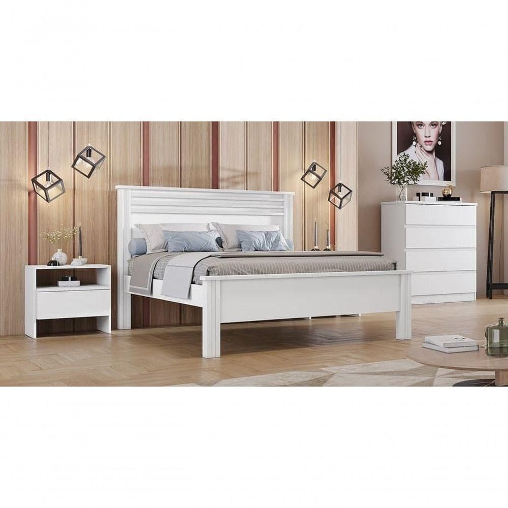 Cama Casal Com Painel Ripado - Rivera-branco - Móveis Novo Horizonte