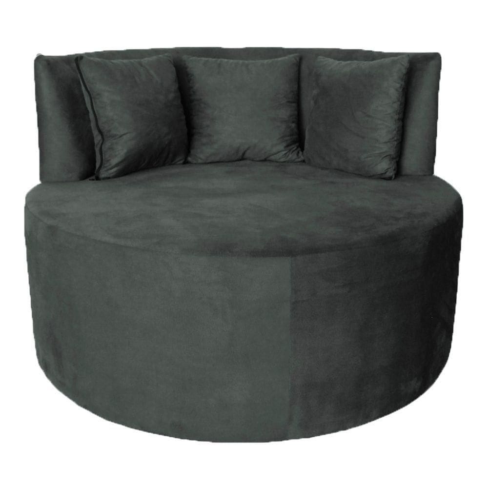 Sofá Puff Chaise Estofada Redondo Barcelona Almofadas Suede Grafite Eli Móveis E Decoração