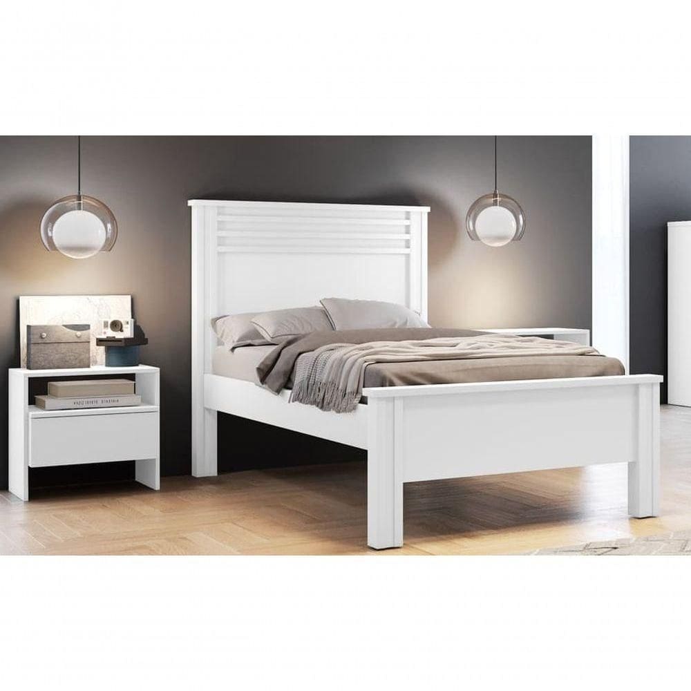 Cama Solteiro Com Painel Ripado - Verona-branco - Móveis Novo Horizonte