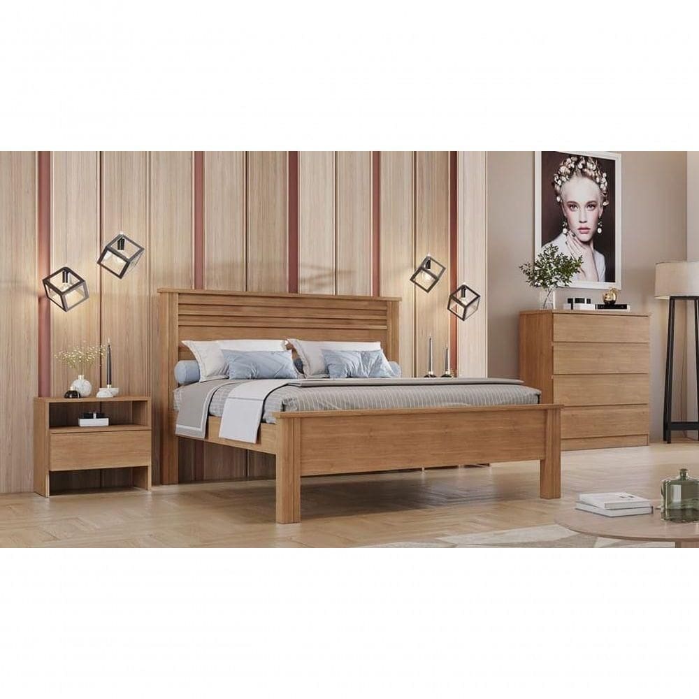 Cama Casal Com Painel Ripado - Rivera-cumaru - Móveis Novo Horizonte