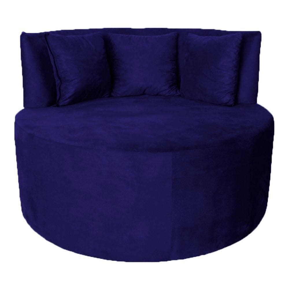 Sofá Puff Chaise Estofada Redondo Barcelona Almofadas Suede Azul Marinho Eli Móveis E Decoração