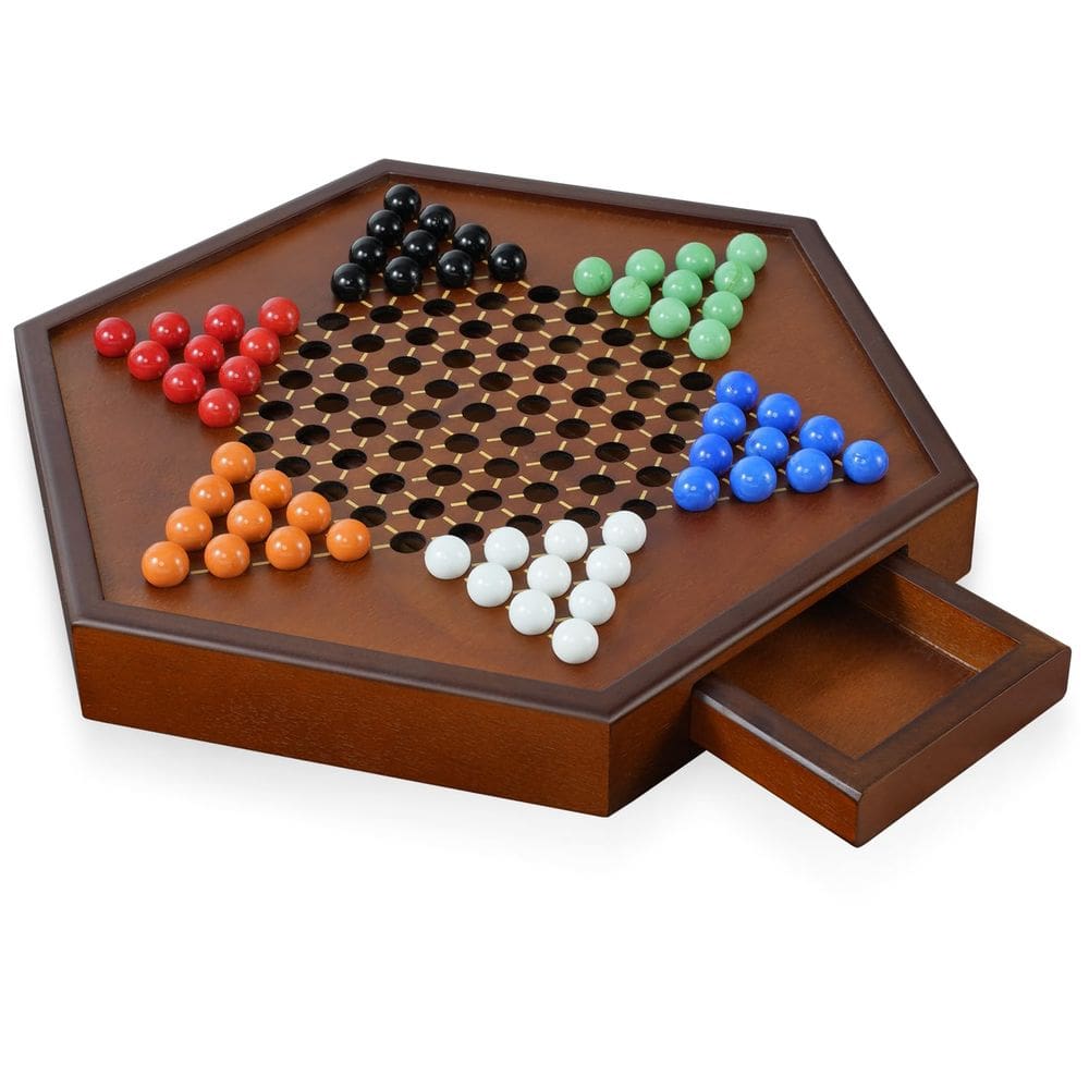 Jogo de tabuleiro de damas chinês DecoWooo 15 Large com bolinhas de gude