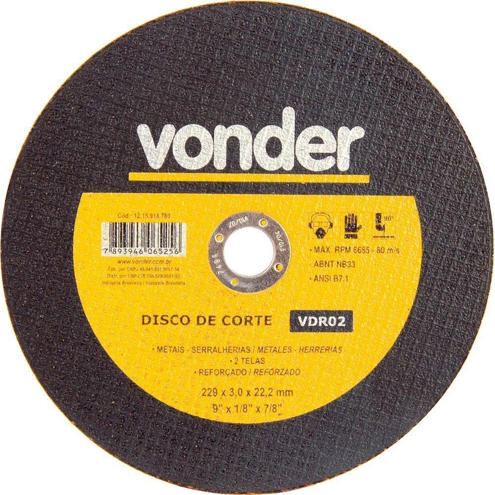 Disco Corte 228,6X3,0X22,22 2 Telas Aço Carbono Vdr0 Vonder