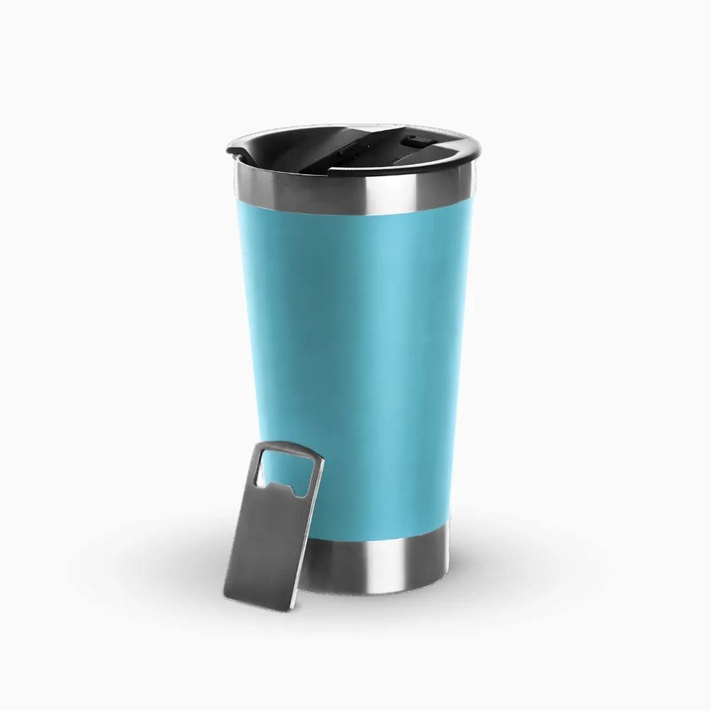 Copo Térmico Inox Para Cerveja Com Tampa e Abridor 473ml- AZUL CLARO