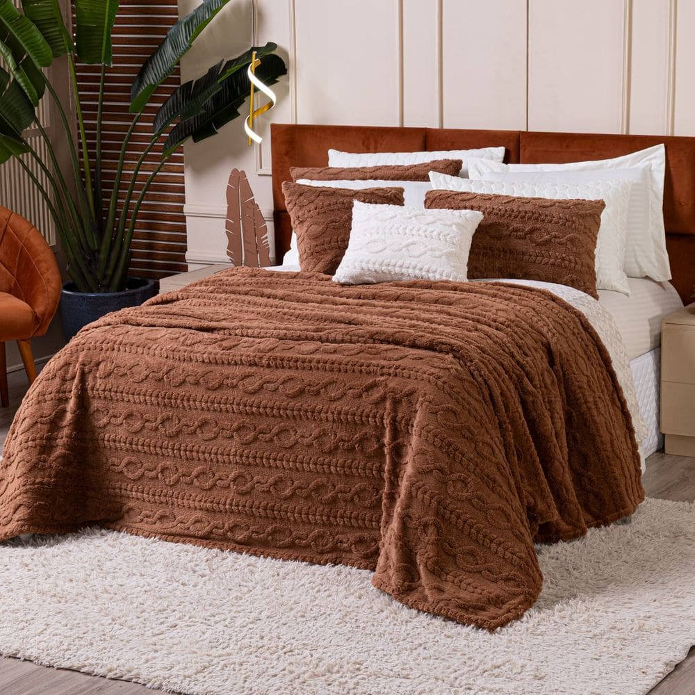 Cobertor Manta Zurique Trançado Avulso CASAL - Dupla Face Mantinha Plush Fleece Sherpa Trançada Alto Relevo Flannel