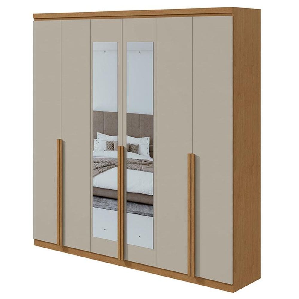 Guarda Roupa Casal Alonzo 6 Portas Amêndoa Clean Off White com Espelho - Lopas