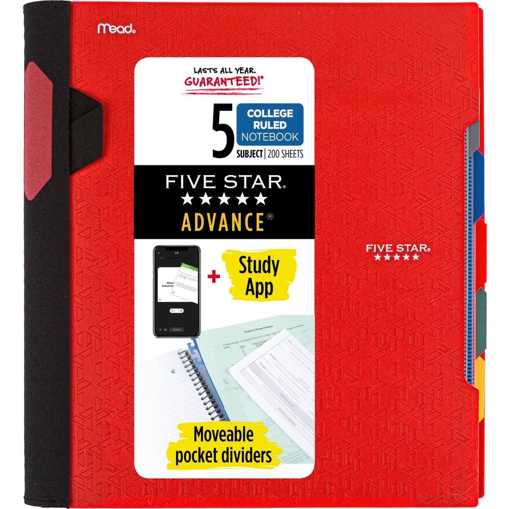 Caderno Five Star 5 Subject College Ruled 200 folhas vermelho
