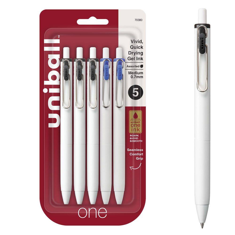 Canetas de gel Uni-Ball uni one retráteis de ponto médio de 0,7 mm, pacote com 5