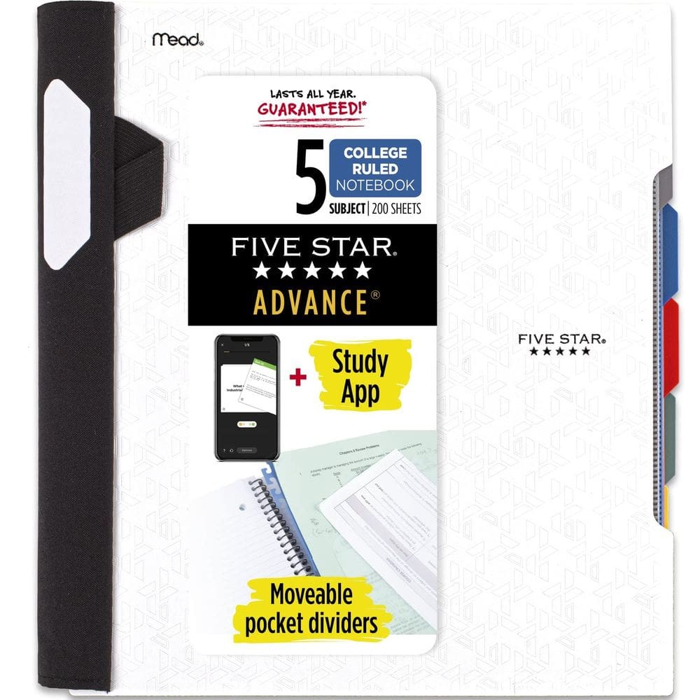 Caderno Five Star Spiral 5 Subject College Ruled 200 folhas
