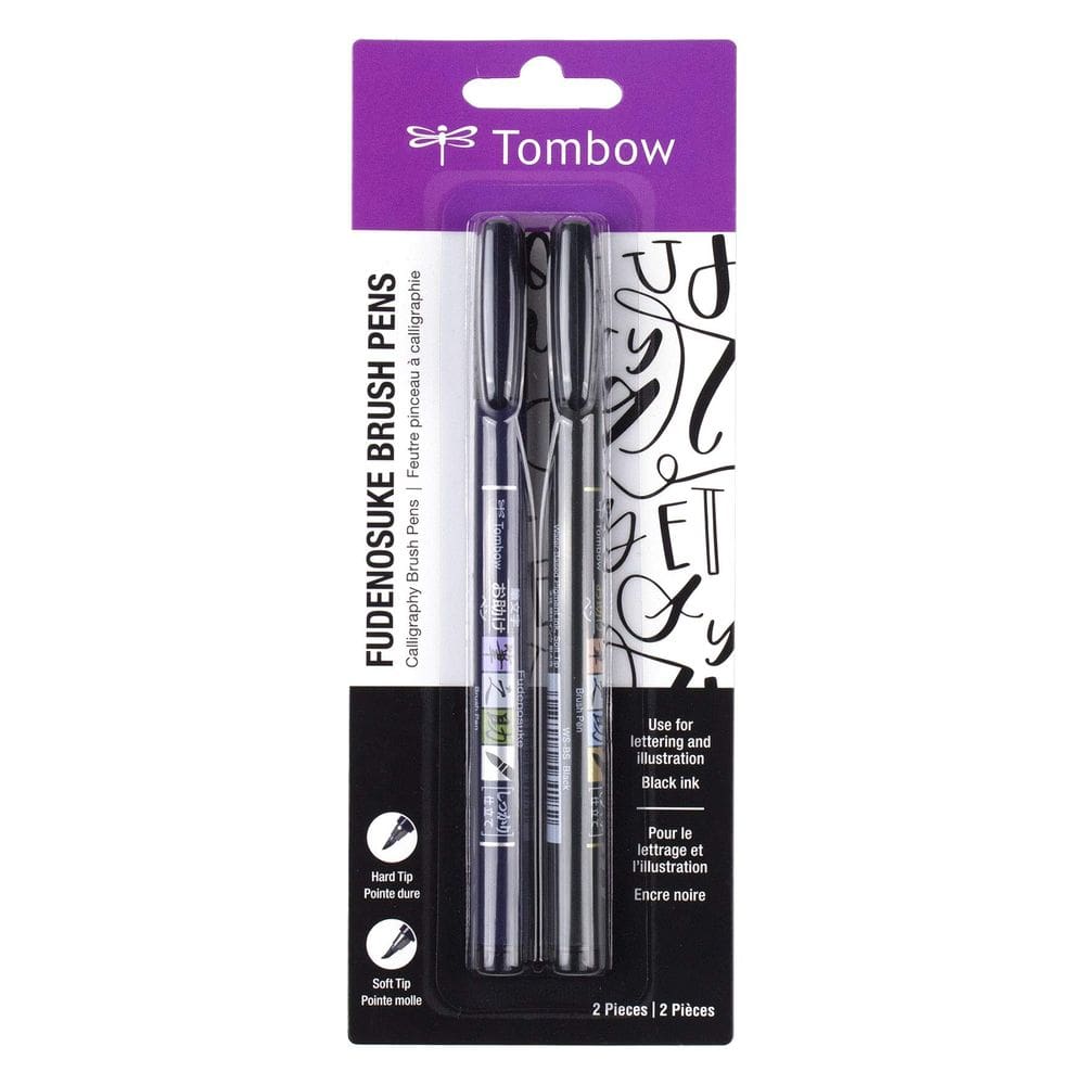 Caneta de pincel Tombow Fudenosuke 62038, pacote com 2 pontas macias e duras