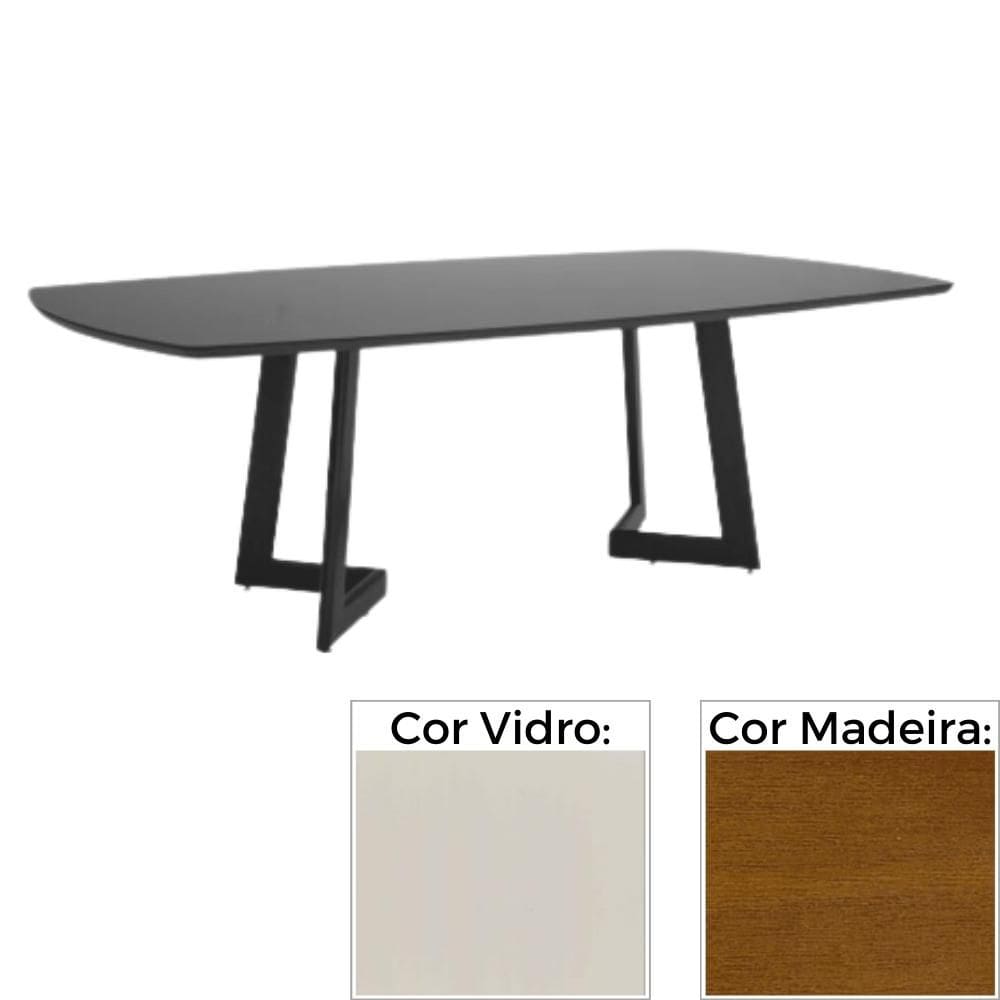 Mesa de Jantar MH-5346 Herval Retangular 220 cm Madeira Amêndoa Vidro Off White