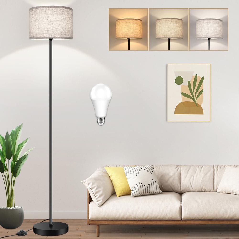 Luminária de chão TOBUSA Modern 65" com lâmpada LED 3CCT regulável em preto