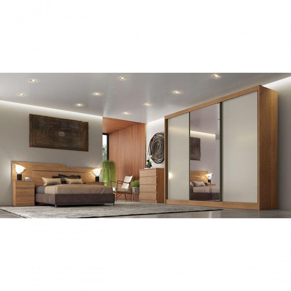 Guarda Roupa Casal Com 1 Porta Espelhada 8 Gavetas Diamond-cumaru-off White Móveis Novo Horizonte