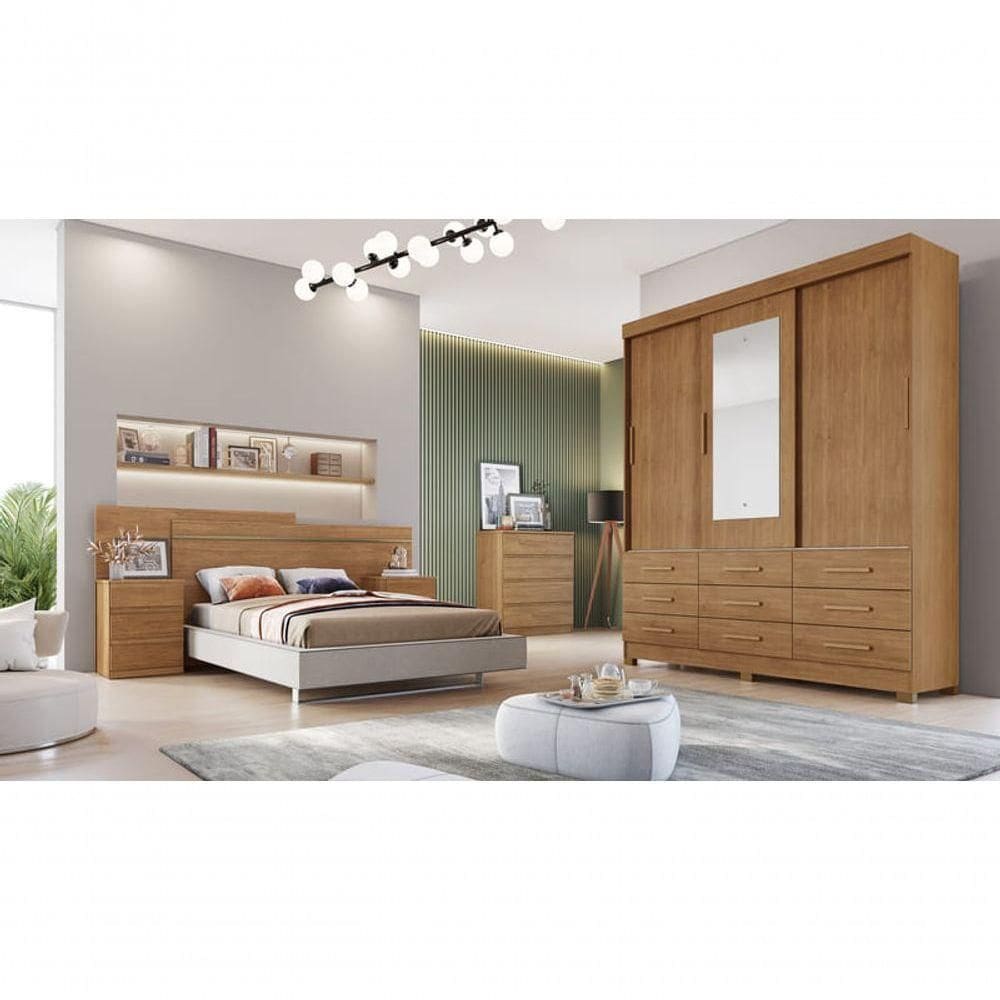 Guarda Roupa Solteiro Com Espelho 3 Portas 9 Gavetas Buriti-cumaru Móveis Novo Horizonte